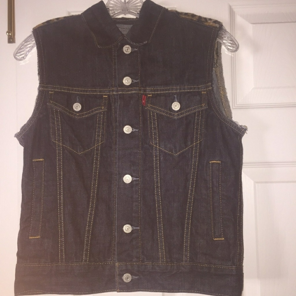 Custom Levis leopard print denim vest